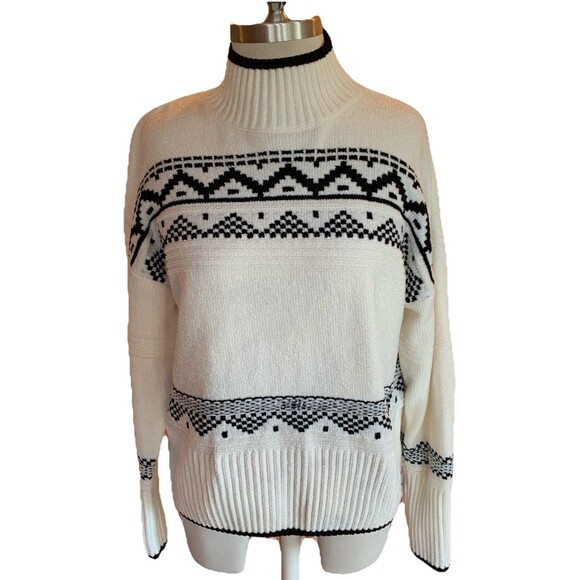 Christian Siriano Chenille Sweater Nordic Fair Isle Mock Neck Ski Soft Sz Large - Picture 1 of 11